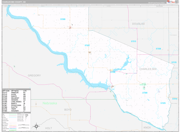 Charles Mix County, SD Carrier Route Wall Map